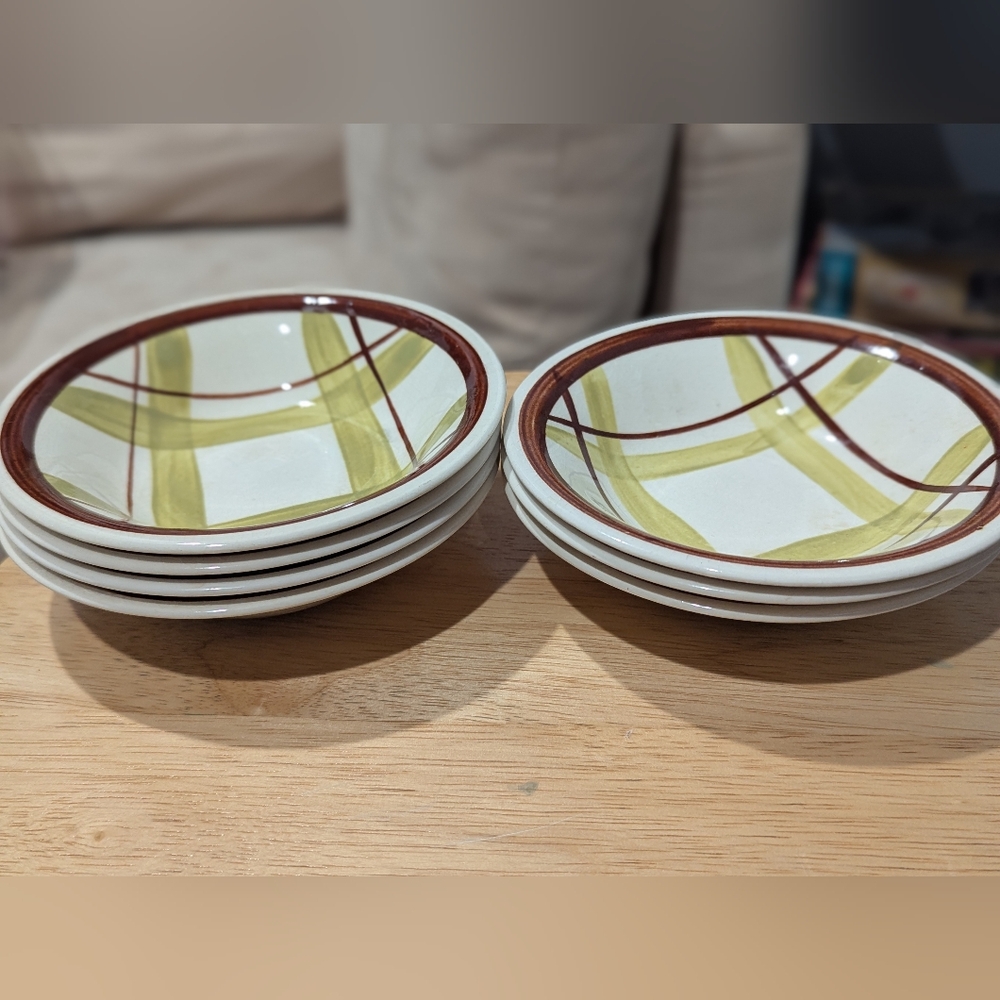 Vintage Signed Edwin Knowles 7 Plaid Dessert Bowls. 5.25"